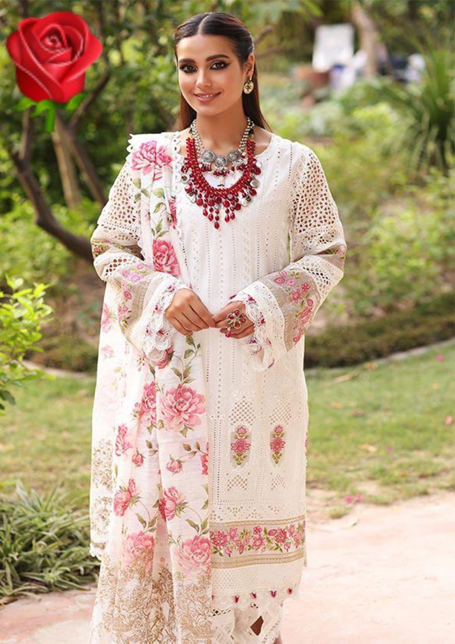 women Lawn Embroidered chicken kari dress with Digital Printed  Shamoz Silk dopatta