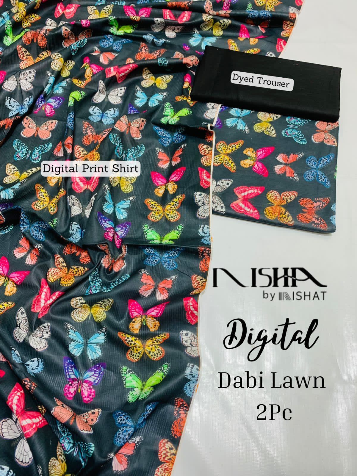 Dark Blue Butterfly Printed 2pc Debby Lawn Girl Dress