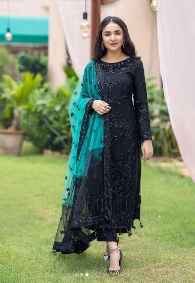 Women Heavy Embroidered Black Party Wear Dress With Embroidered Dupatta