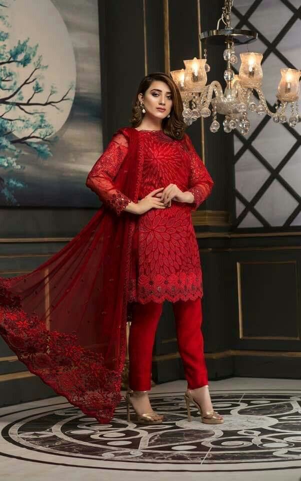 Lavish luxury Lawn collection women Red embroidered Dress