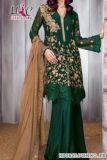 2 Piece Heavy Embroidery Zink Color Pure Chiffon Eid Party Wear Dress