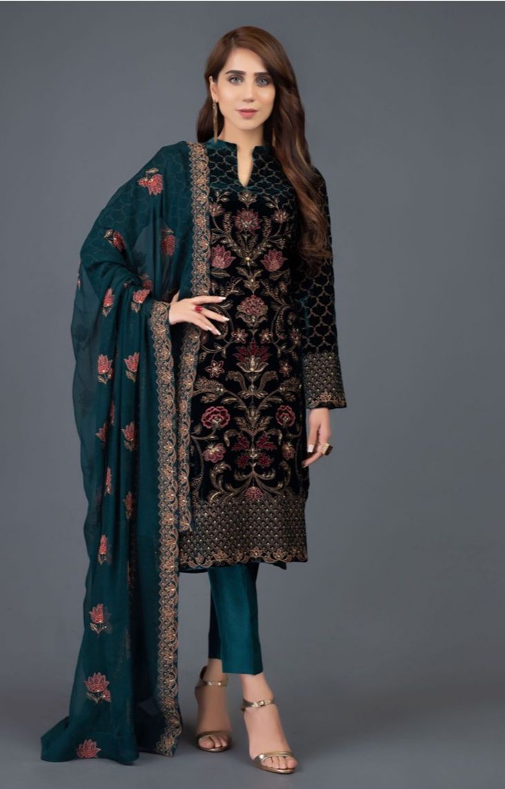 luxury velvet collection with embroided chiffon