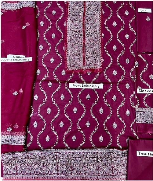 Women Lawn Collection Eid Embroidered Chiffon Dopatta Dress