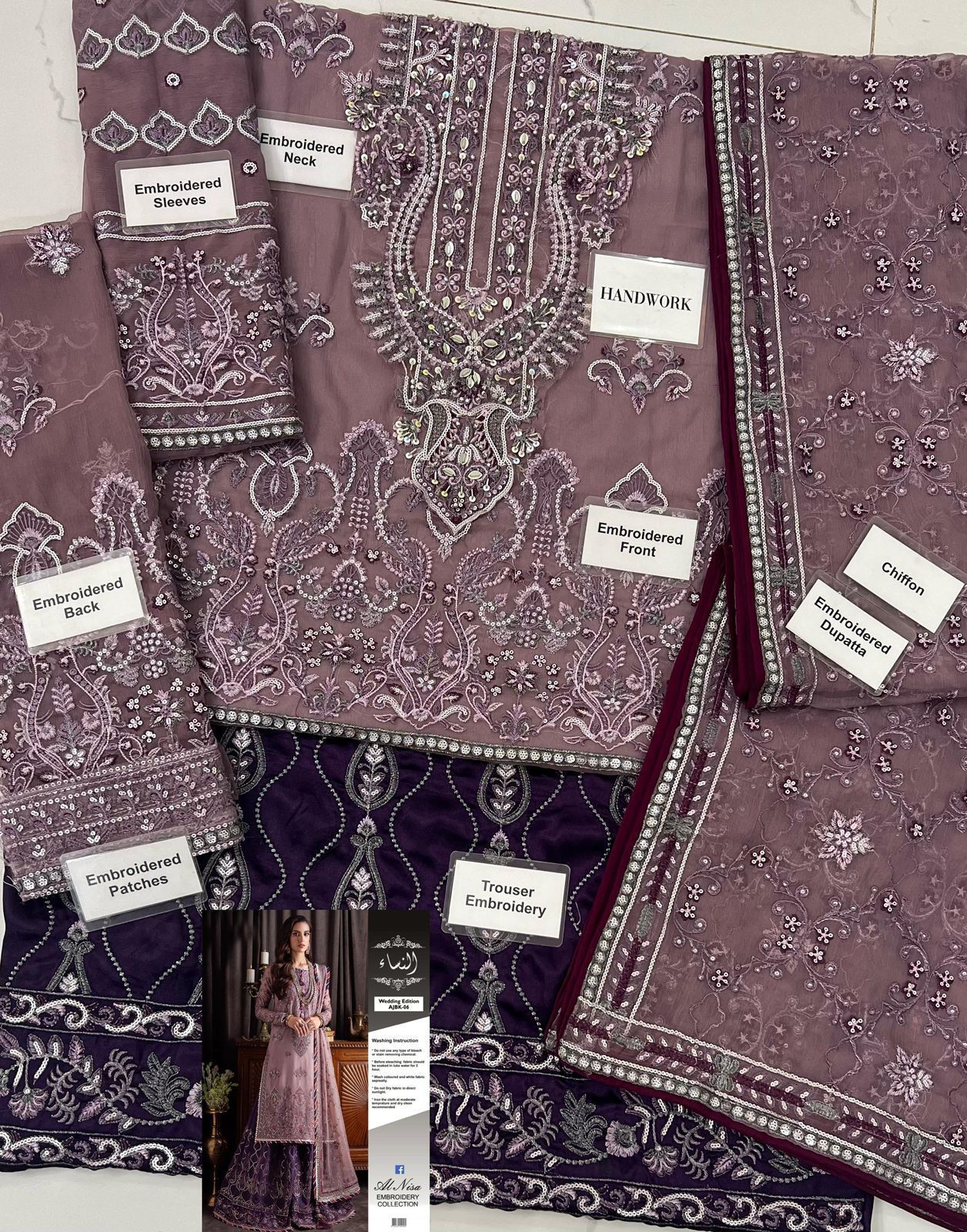 Asim Jofa Chiffon, Malai & Silk By Alnisa Embroidery Collection