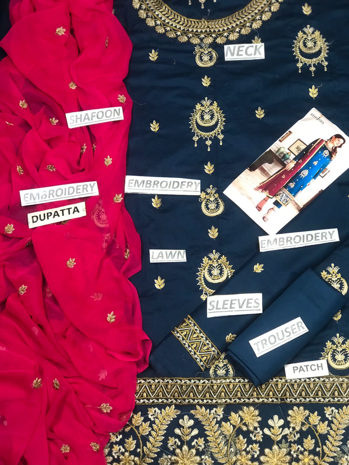 Asim Jofa Luxury Eid Collection Women Embroidered Lawn Dress With Chiffon Dupatta