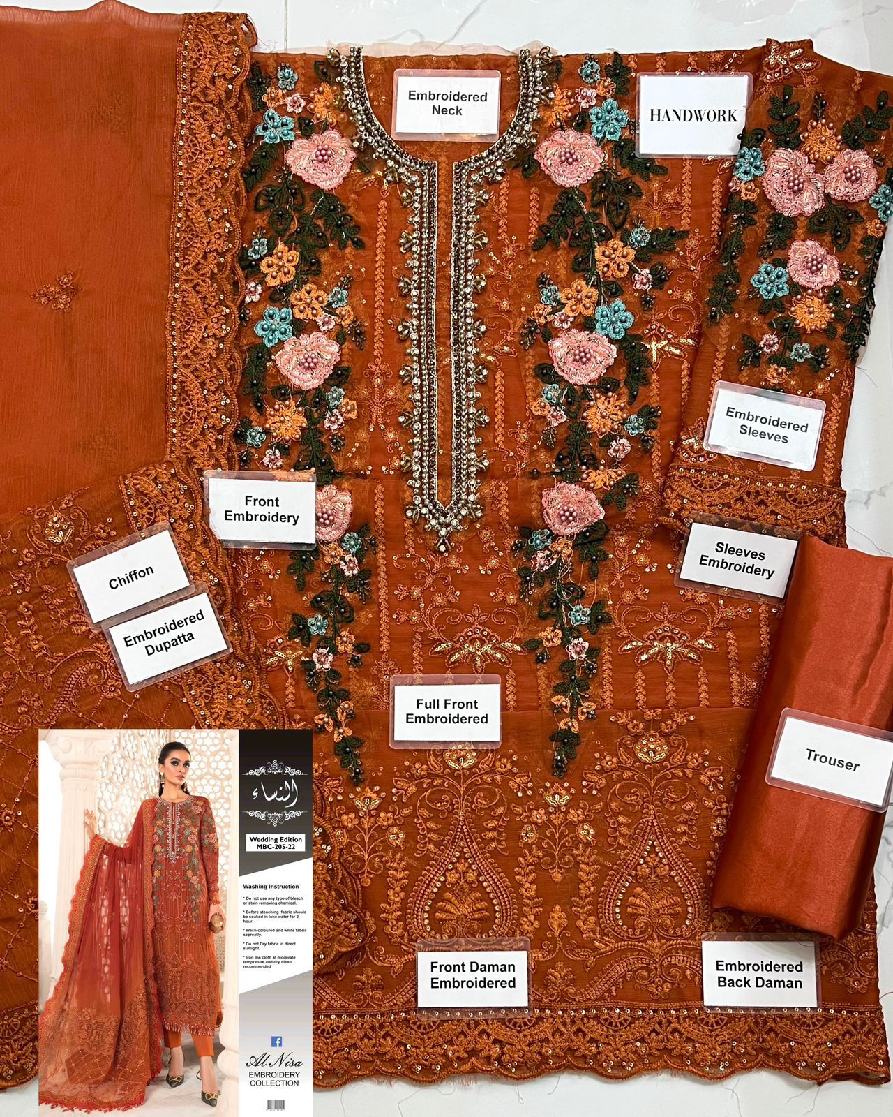 Fabric Chiffon  Malai Satin Silk  Alnisa Embroidery Collection
