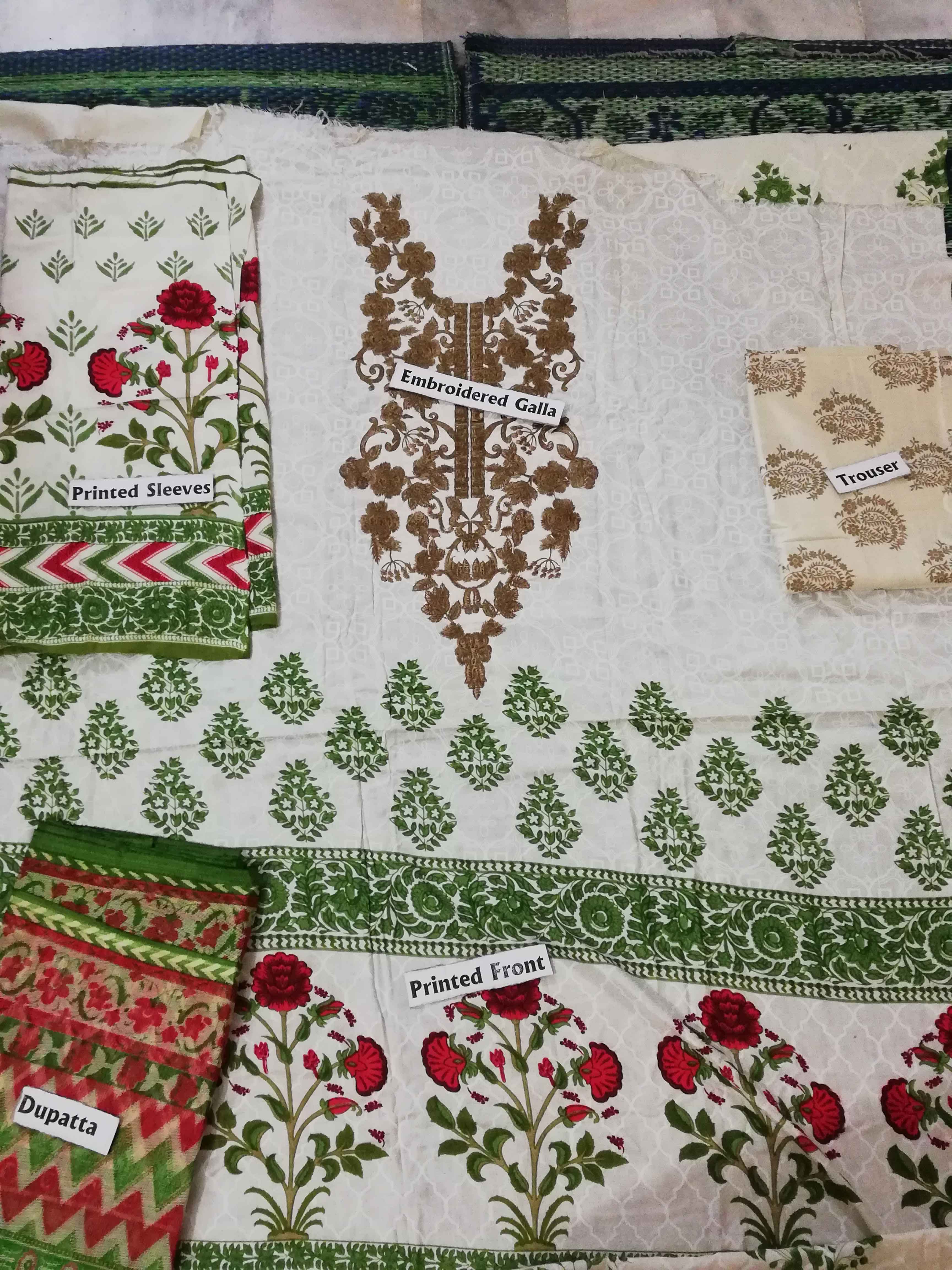 Women White Color Linen Suit With Printed Brosha Net Dopatta