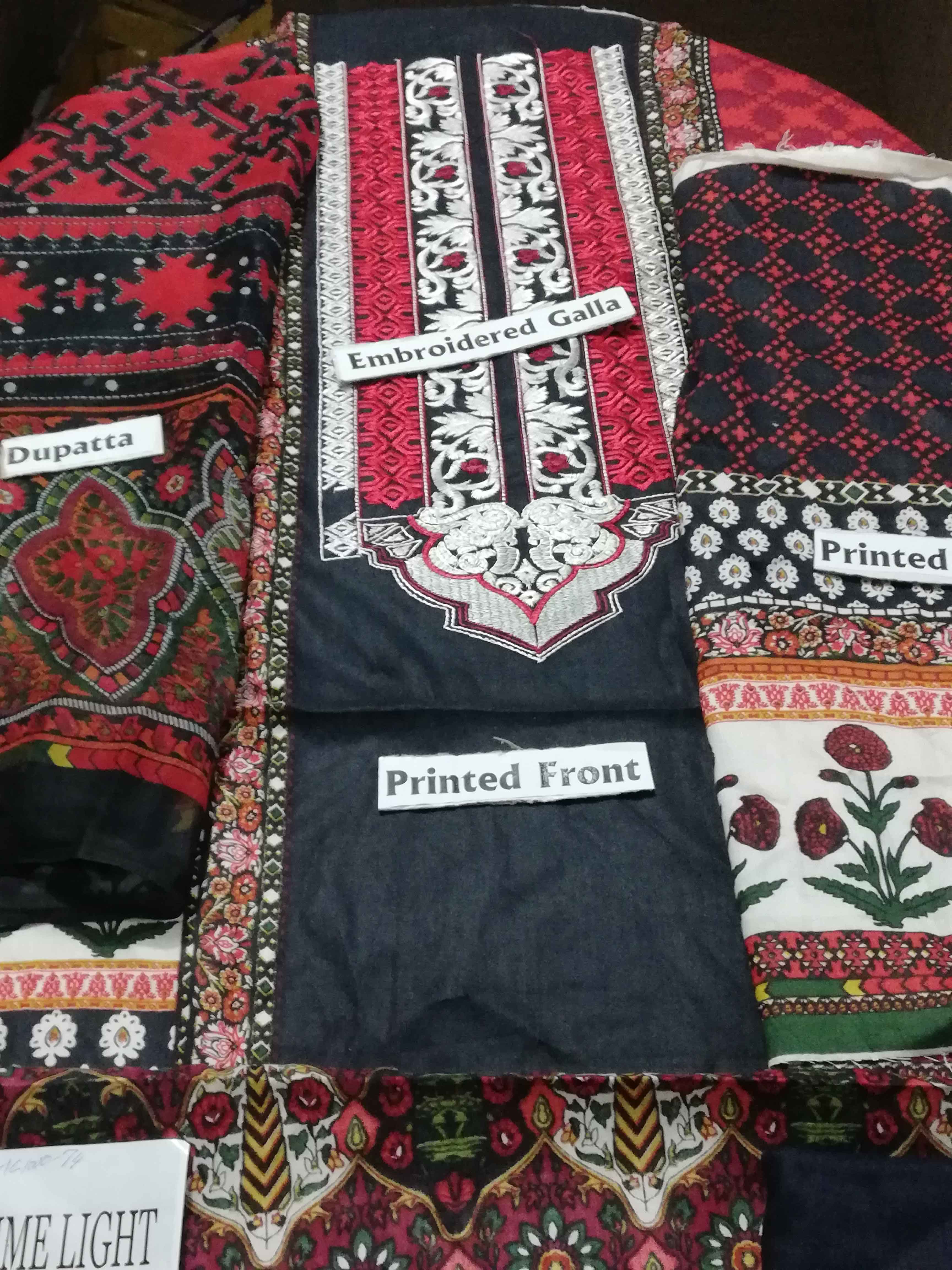 Linen Designer Dress Red & Black Color With Printed Chiffon Dopatta For Women
