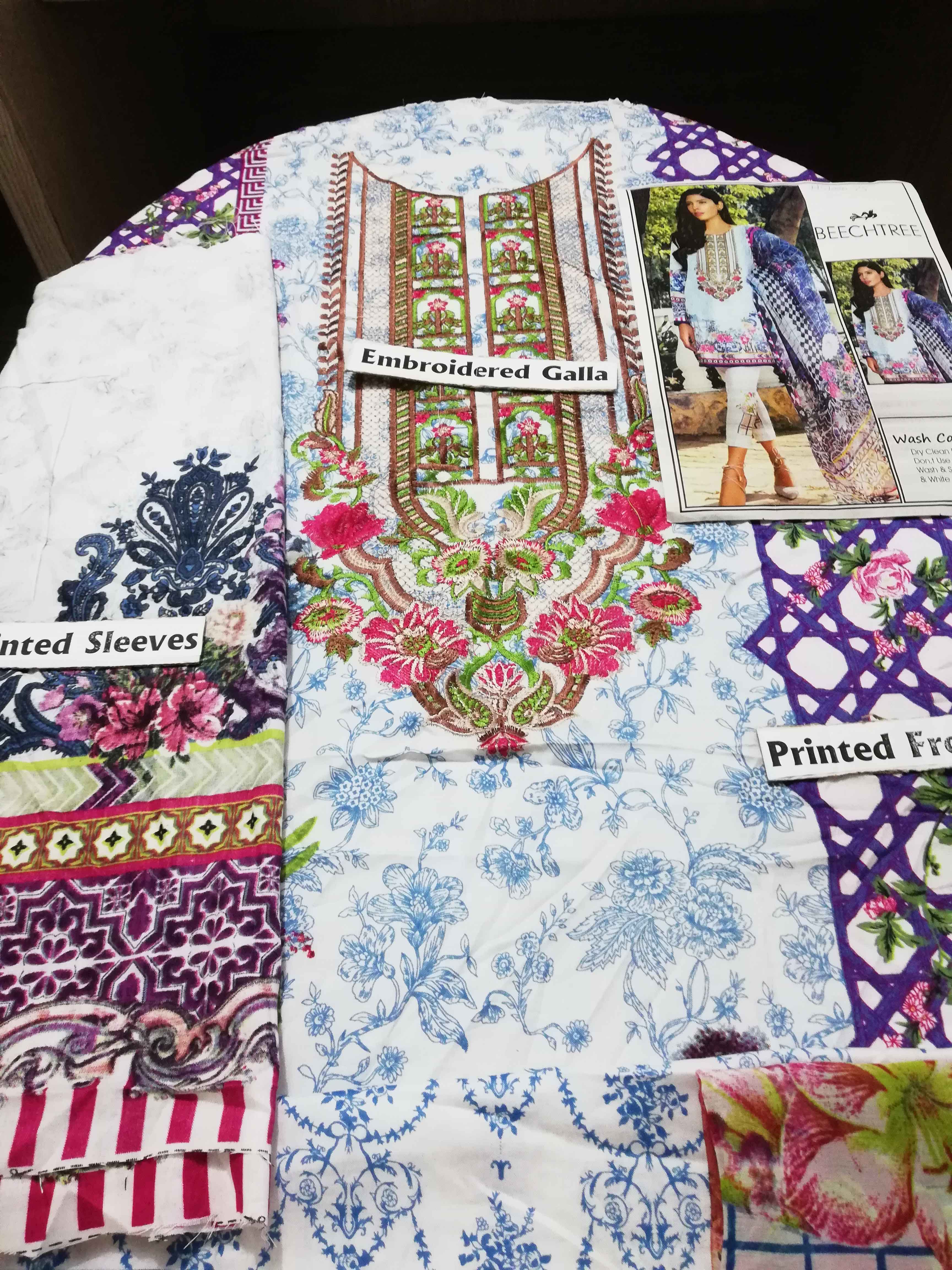 Linen Designer Dress Divine Blue Color With Printed Chiffon Dopatta For Women
