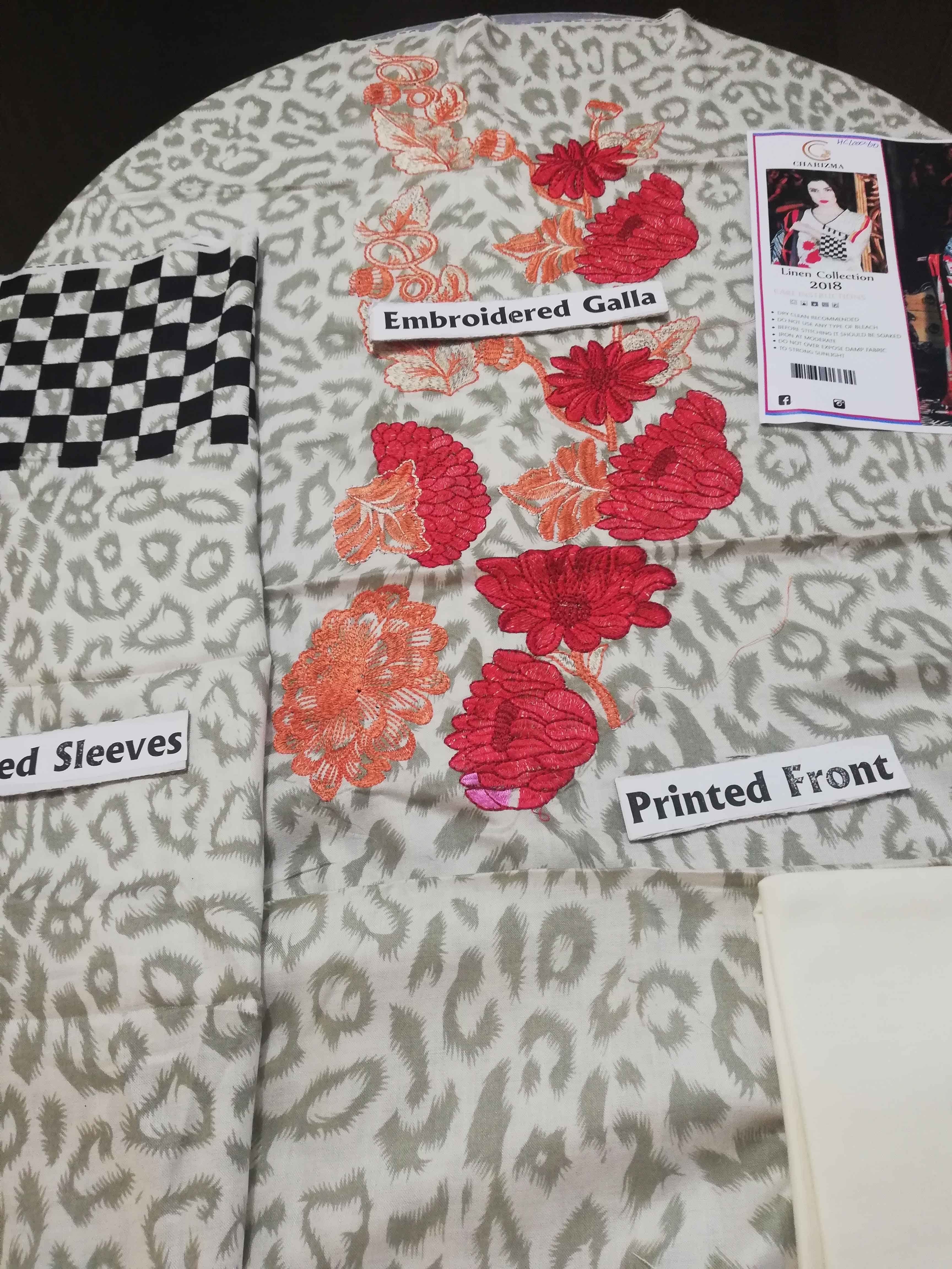 Women Linen Suit Hazel Color Designer Replica With Printed Chiffon Dopatta