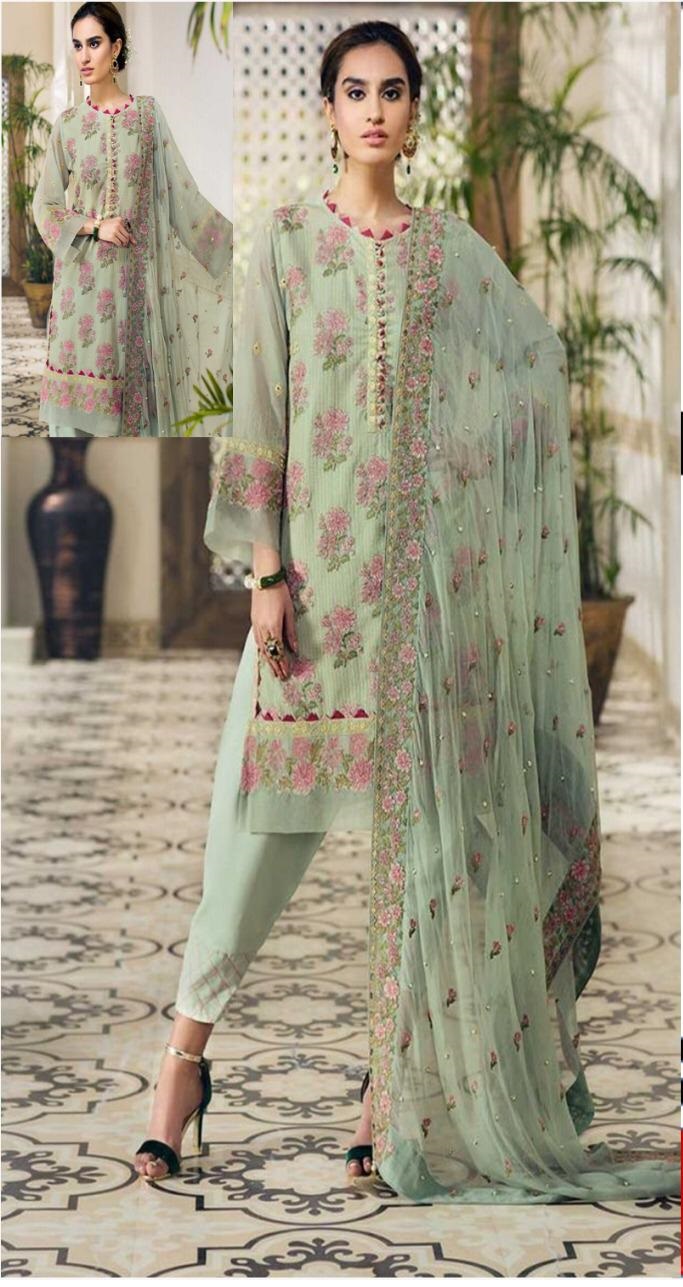 3PC lawn Classic Embroidered Summer Collection Party Wear Dress with Fully Embroidered Chiffon Duppta