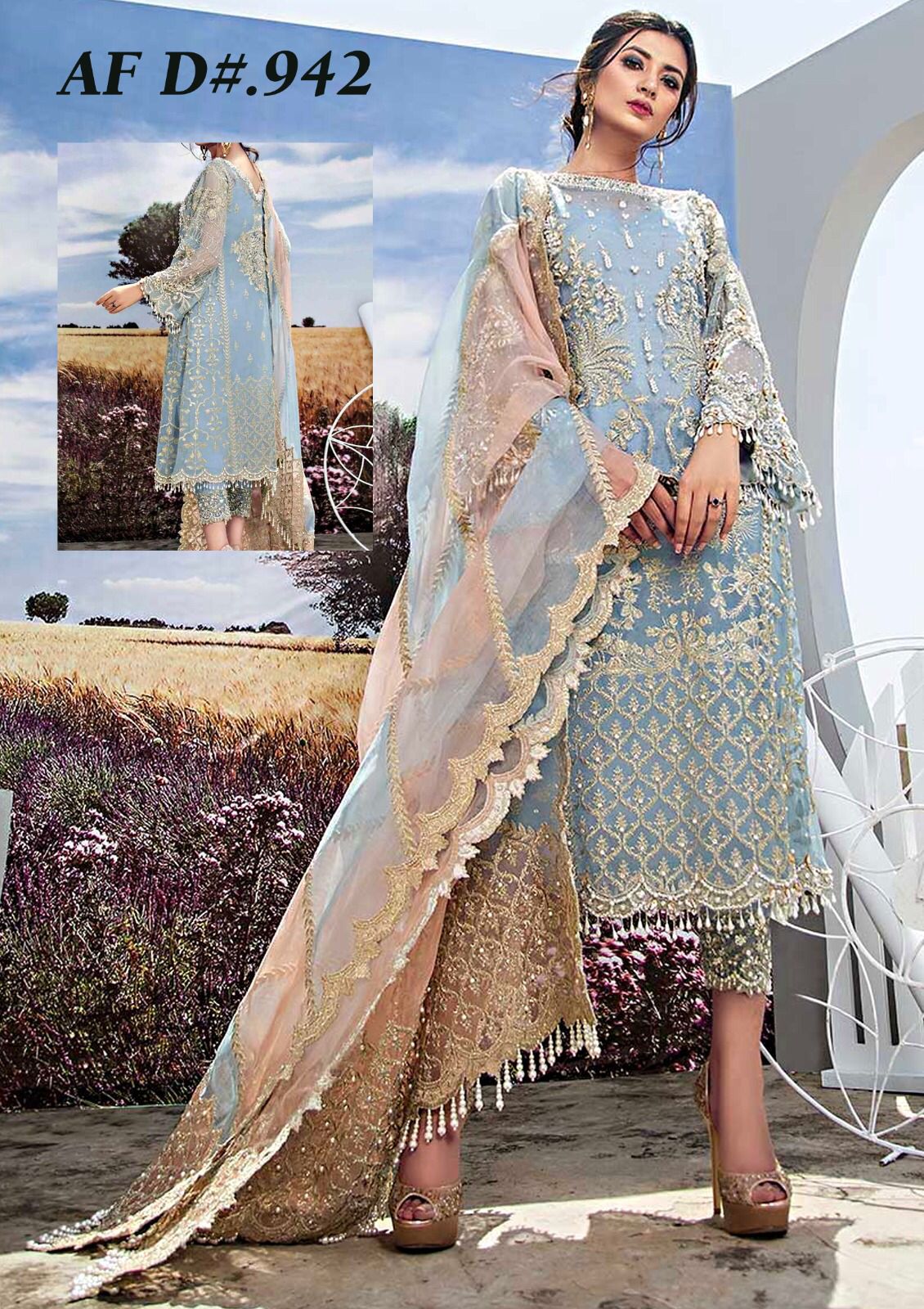 Aga Noor Organza Net Dress For Women Fully Embroidered ready to wear Doppta