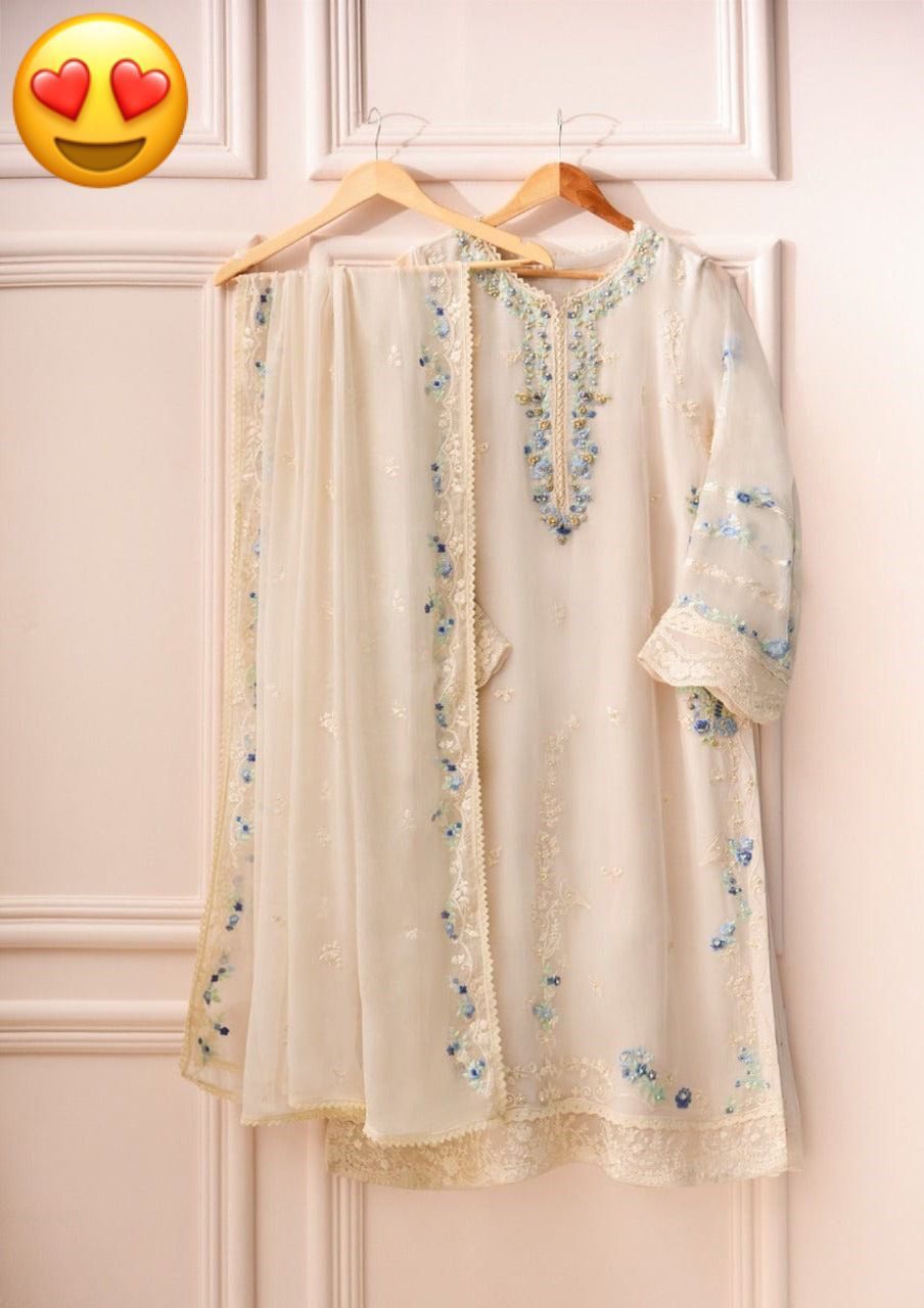 Agha Noor chiffon collection white embroidered dress for wedding