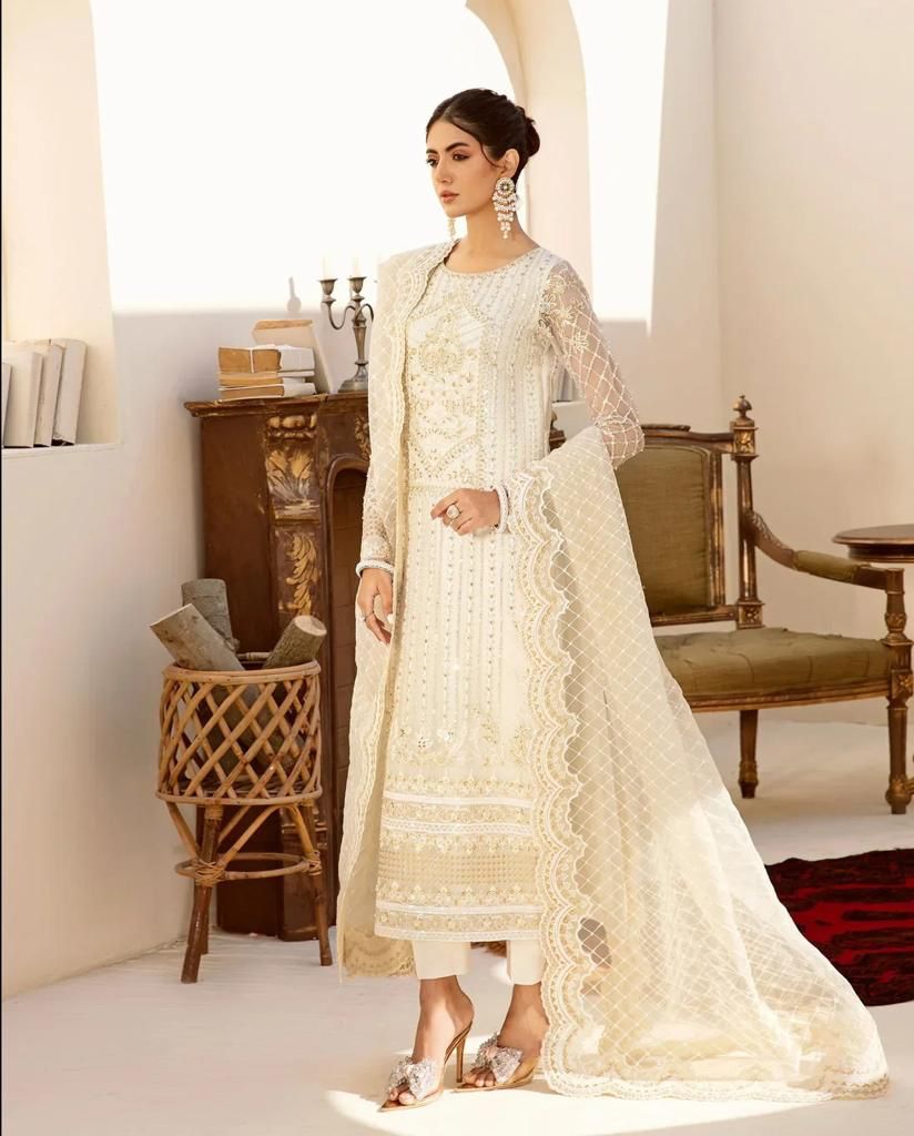 Akbar Aslam Luxury Organza Women Wedding collection Suite With Cutwork Dopatta