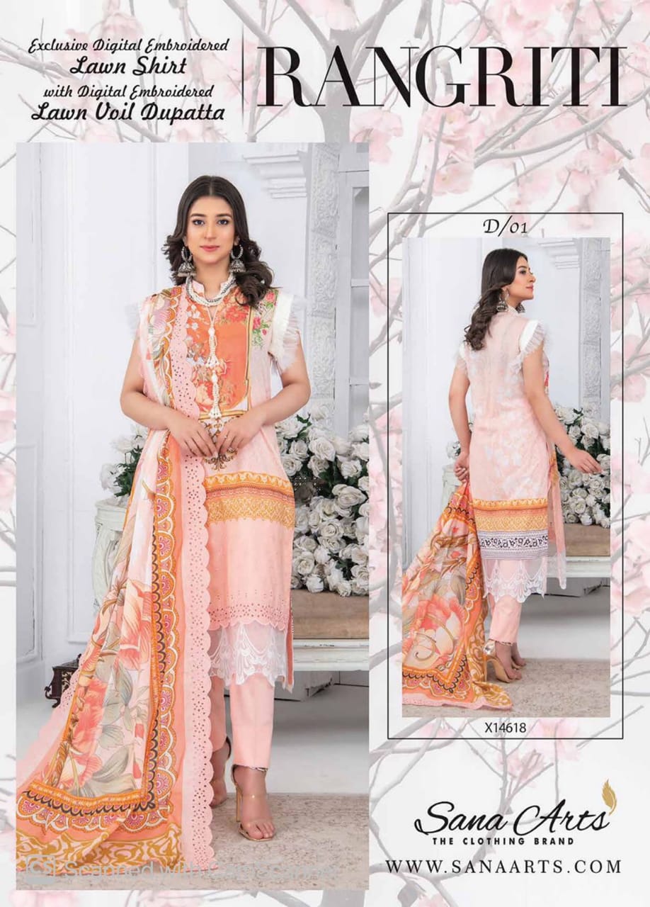 Apricot Women 3pc Premium Digital printed Lawn Dress With Voil Cutwork Duppata