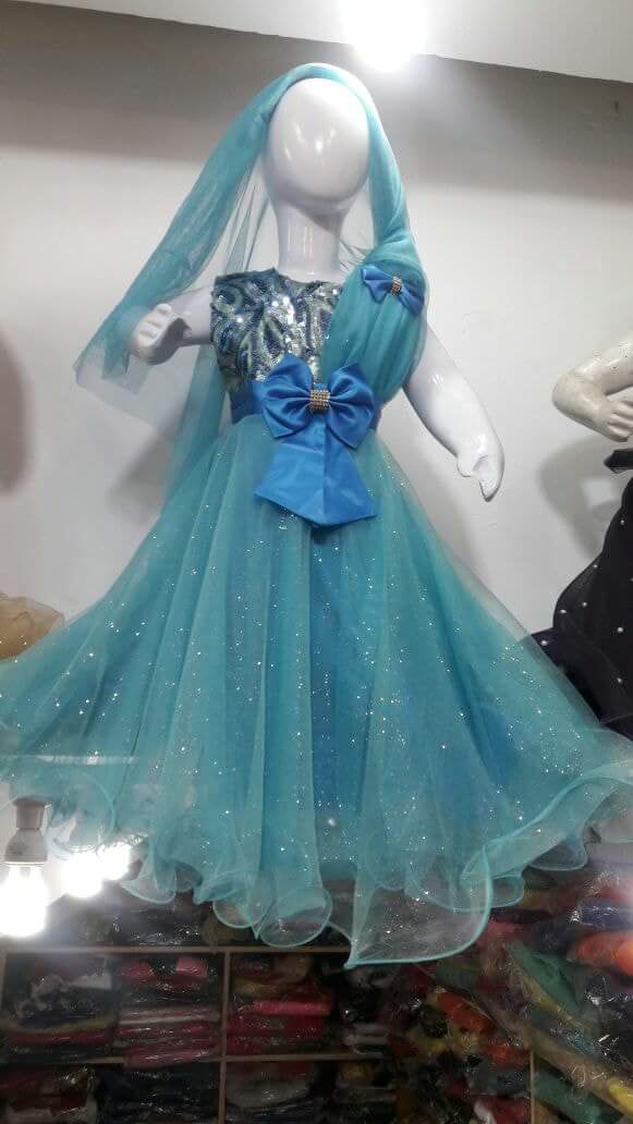 Aqua Blue Girls Frock with Bow Ready to wear