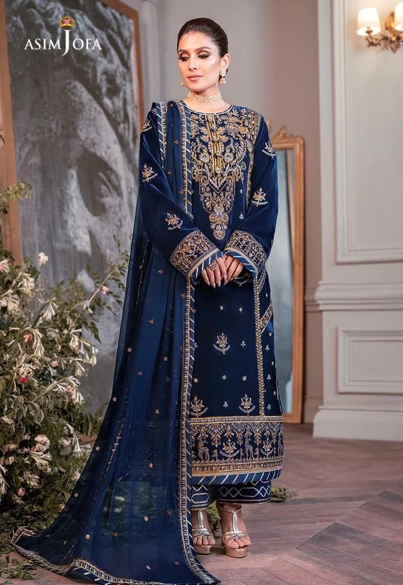 Women Party Wear Velvet Collection Heavy Embroidered Dress for Wedding Season
