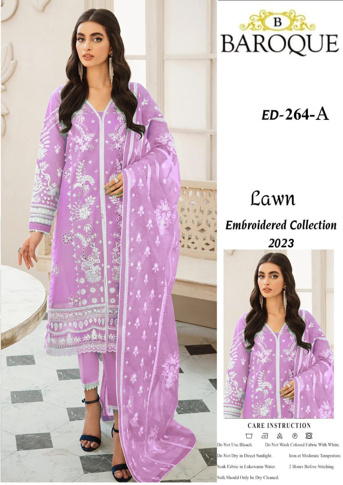 BAROQUE Eid Collection Heavy Embroidery With Resham Lawn Dress For Women
