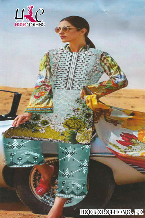 Beautiful Lawn Summer Embroidered Suit With Printed Brosha Chiffon Dupatta