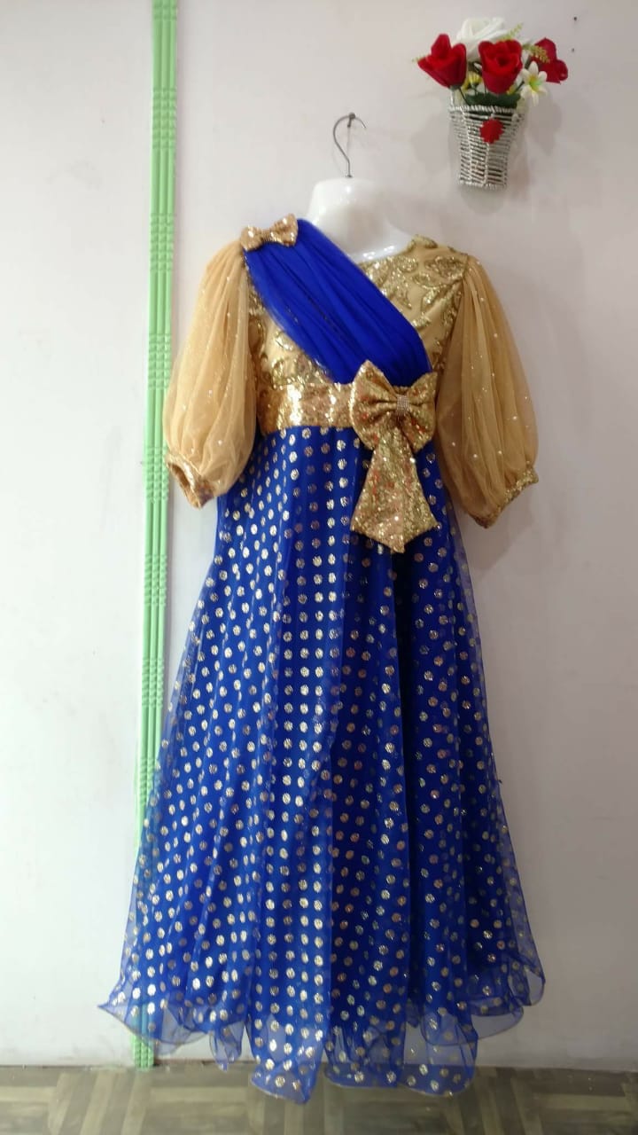 Blue dot Beautiful girls Frock with Bow tie
