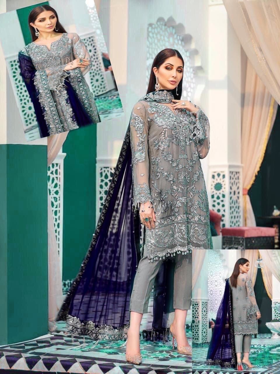 Gullal Wedding Party Wear Embroidery Collection Grey Dress