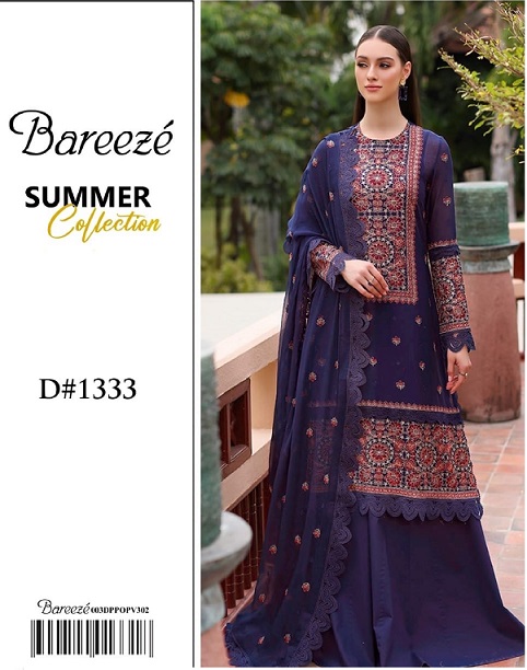 Breeze Embroidered Women Airjet Lawn Dress Embroidered Chiffon Dopatta