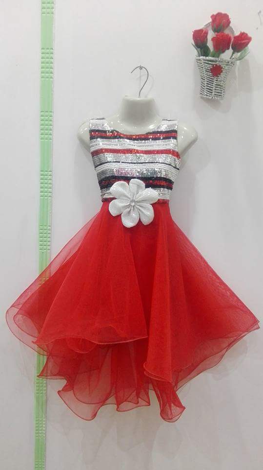 Eid collection of Frocks for Girls - Red Color with White Flower