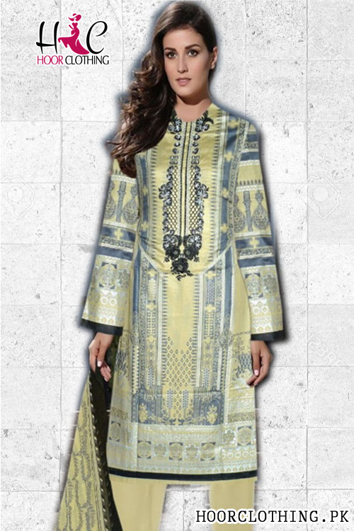 Embroidered Lawn Suit with Printed Neck by Itehad textile
