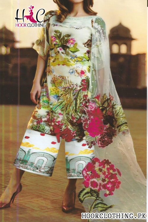 Embroidered Summer Lawn Dress With Chiffon Dupatta (Pista)