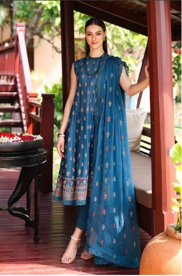 Embroidered Women Breeze Airjet Lawn Dress Embroidered Chiffon Dopatta