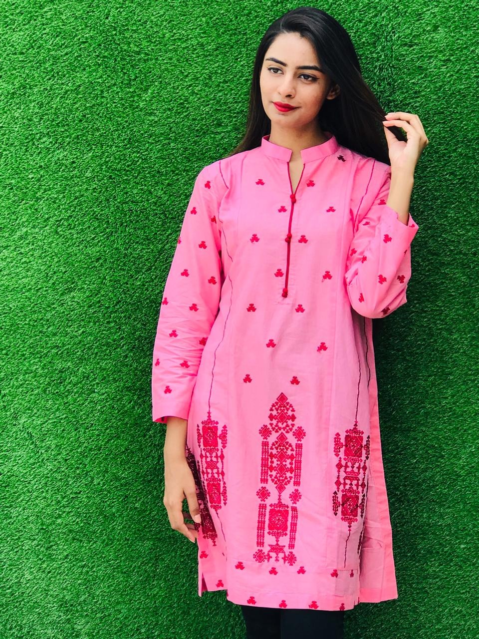 Fuchsia District Stitched Pink Kurta Eid Dress For Women
