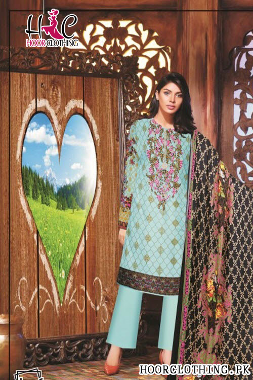 Girls Linen Suit Winter Collection Sky Blue & Beige Color With Khaddar Dopatta