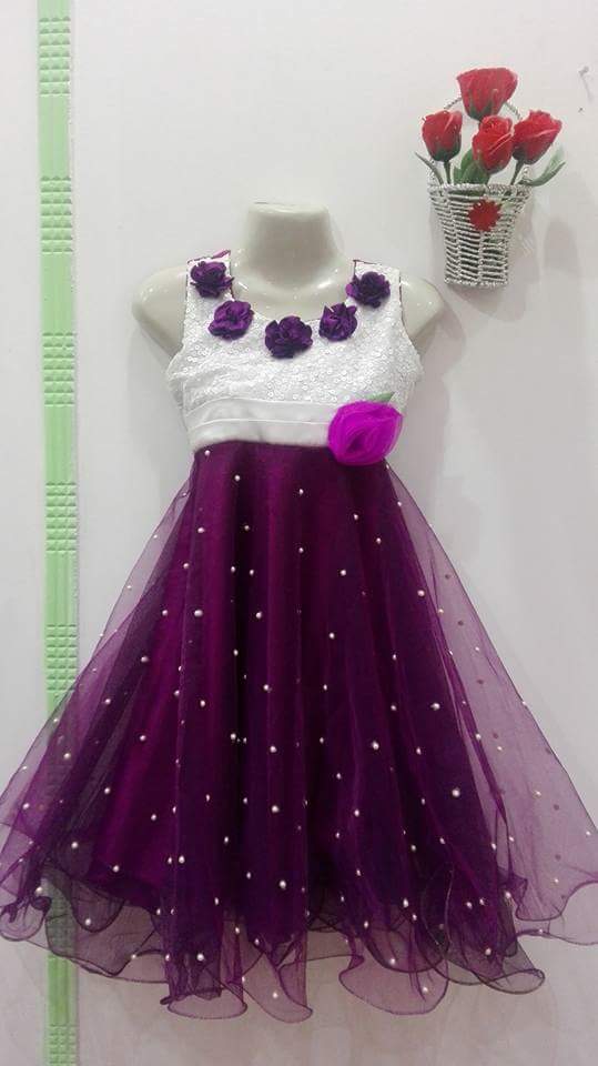 Girls Plump Color Frock with white body and Flowers