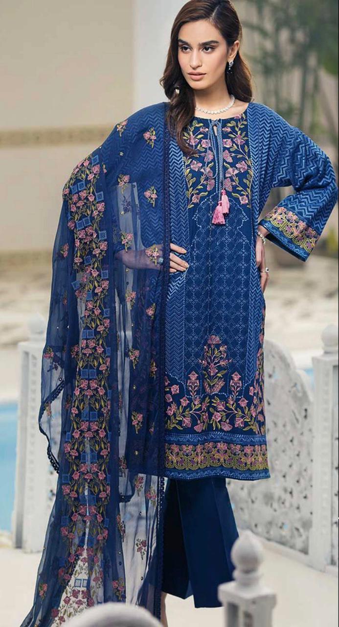 Gul Ahmed brand replica 3pc Lawn Collection Summer Dress with Bamber Chiffon embroidered dupatta