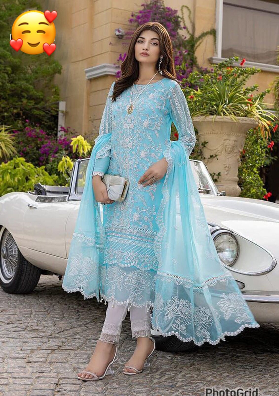 Gullal Women Heavy Embroidered Eid Party Organza Dress