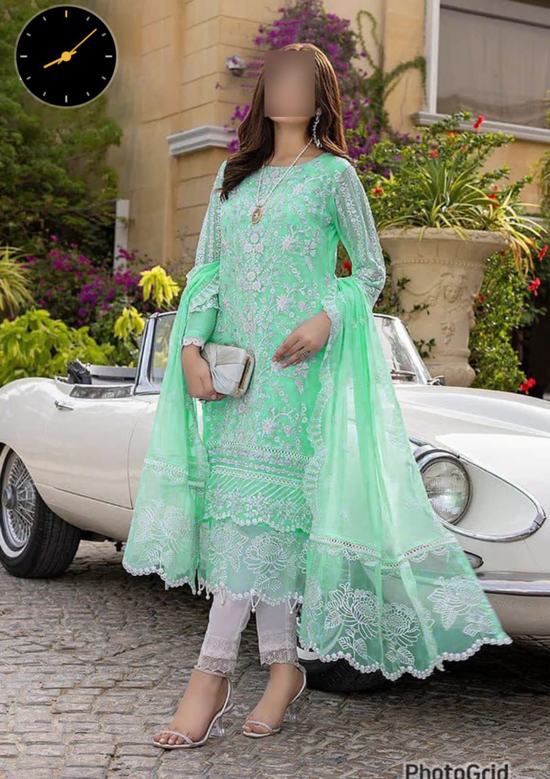 Heavy Embroidered Eid Party Wedding Organza Dress For Women