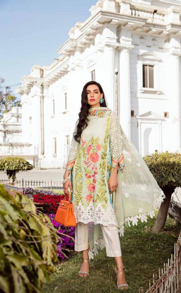 Ladies Brand Replica 3pc Lawn Collection Summer Dress with Bamber Chiffon embroidered dupatta