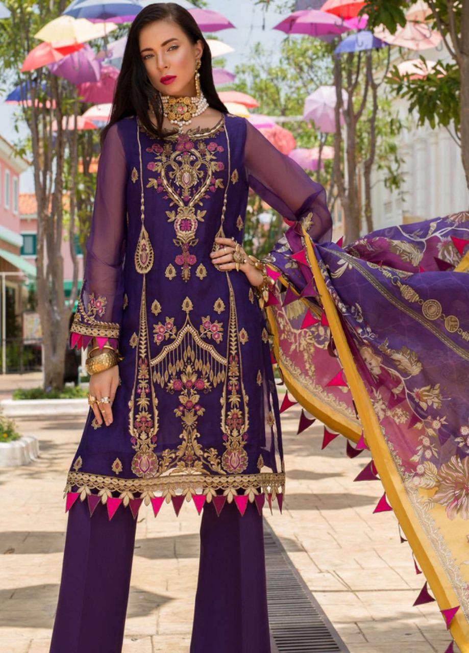Ladies Brand replica 3pc Lawn Collection Summer Dress with chiffon embroidered dupatta