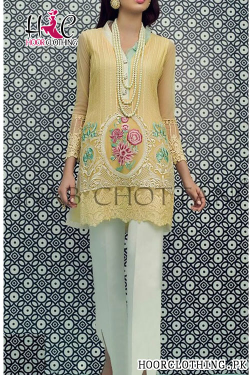 Ladies Kurti Heavy Embroidered Front Lawn 2 piece Dress For Eid (Lime, white)