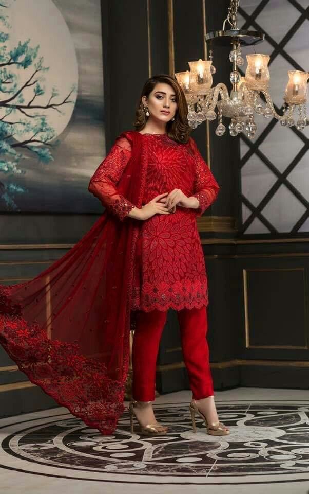 Red sales pakistani dress