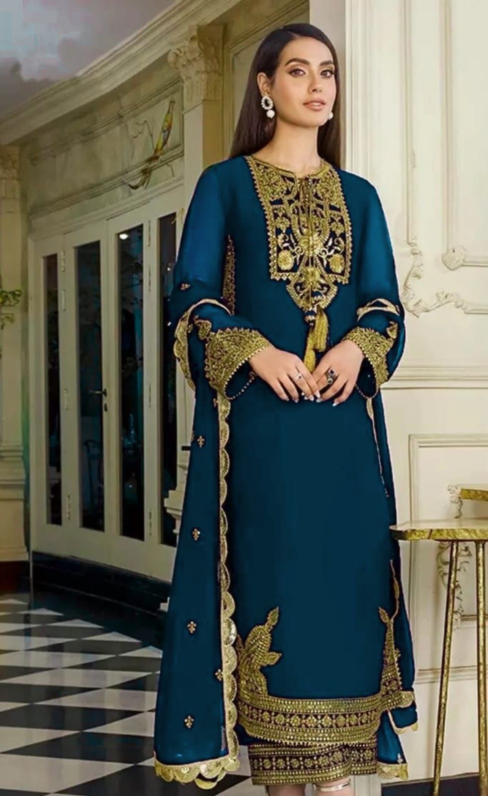 Luxury Chiffon Wedding Dress for Women with Cut Work Dopatta