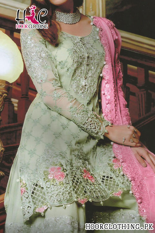 Luxury Lawn Eid Party Wear Summer Collection Master Replica Un-stitched 3 Piece Dress (Pista)