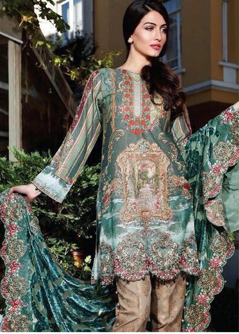 Maria b Brand 3pc Lawn Collection Summer Dress with Chiffon embroidered dupatta