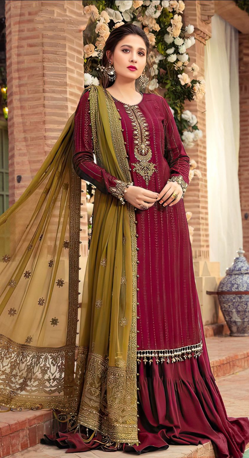 Maria B Replica Eid collection 3pc Lawn Embroidered Dress with chiffon Doppta