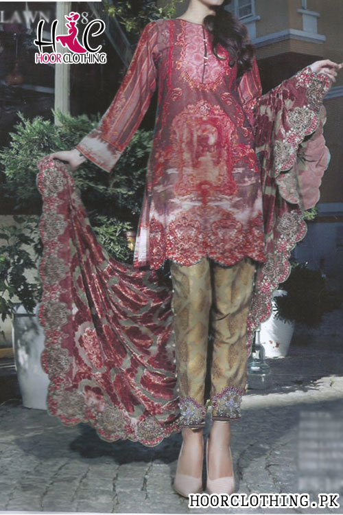 Master Replica Printed Lawn Un-Stitched Suit With Embroidered Lawn Trouser