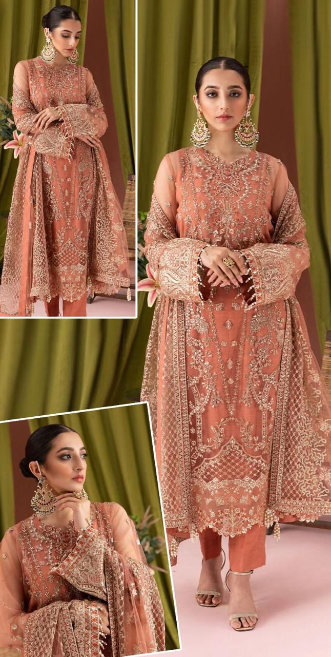 Women Heavy Embroidered Net Wedding Dress With Adda work