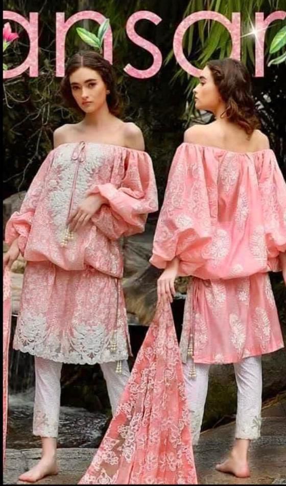 Nomi Ansari Eid collection 3pc women Lawn Dress with Embroidered Chiffon Doppta