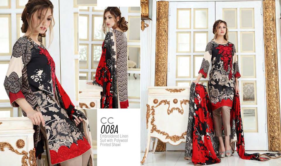 Red & Black Color Linen Dress With Printed Chiffon Dopatta For Women
