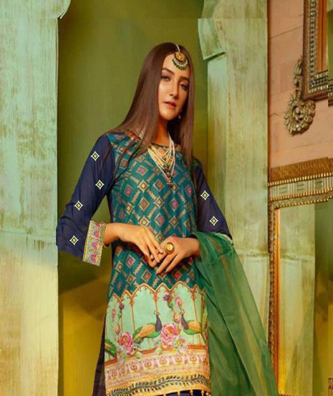 Replica Ladies 3pc Lawn Collection Summer Dress with Bamber chiffon embroidered dupatta
