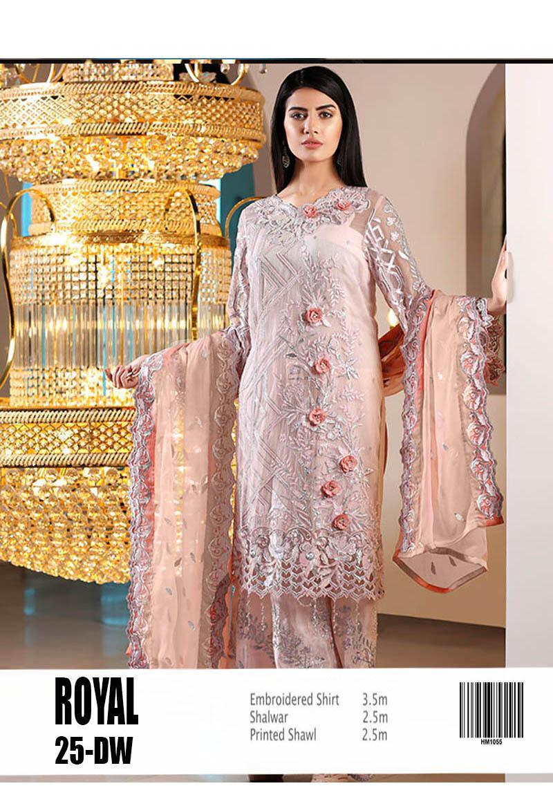 Royal 3pc Lawn Summer collection Dress with embroidered Chiffon Sleeves
